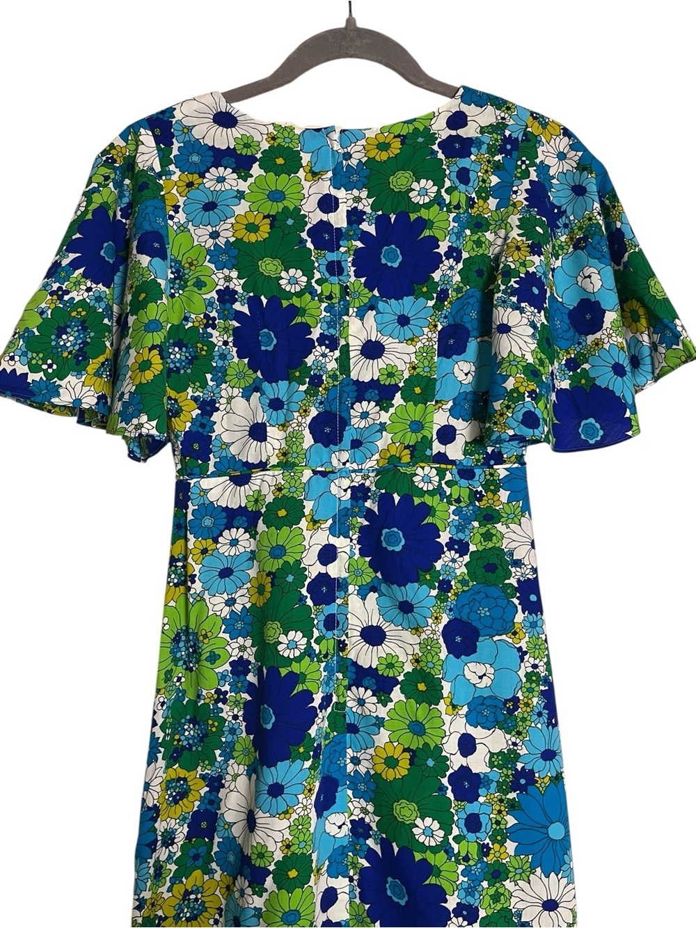 Vintage Liberty House Hawaii Floral Maxi Dress Blue Green Flutter Sleeve 10 - Picture 4 of 13
